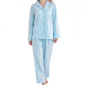 TONY AND CANDICE Women’s 100%Cotton Blue Snow Print Long Sleeve Pajamas set